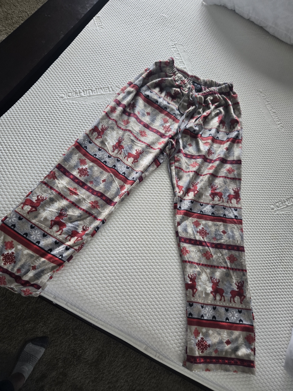 Cozy Super Soft Holiday Reindeer Lounge Pants in Cream and Red